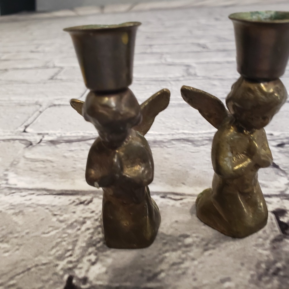 Vintage Brass Angel Candle Holder Candle Set of 2